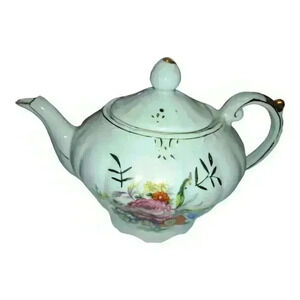 Vintage China Japan Musical Floral Flower Teapot  w/ Gold Trim Plays Tea for Two